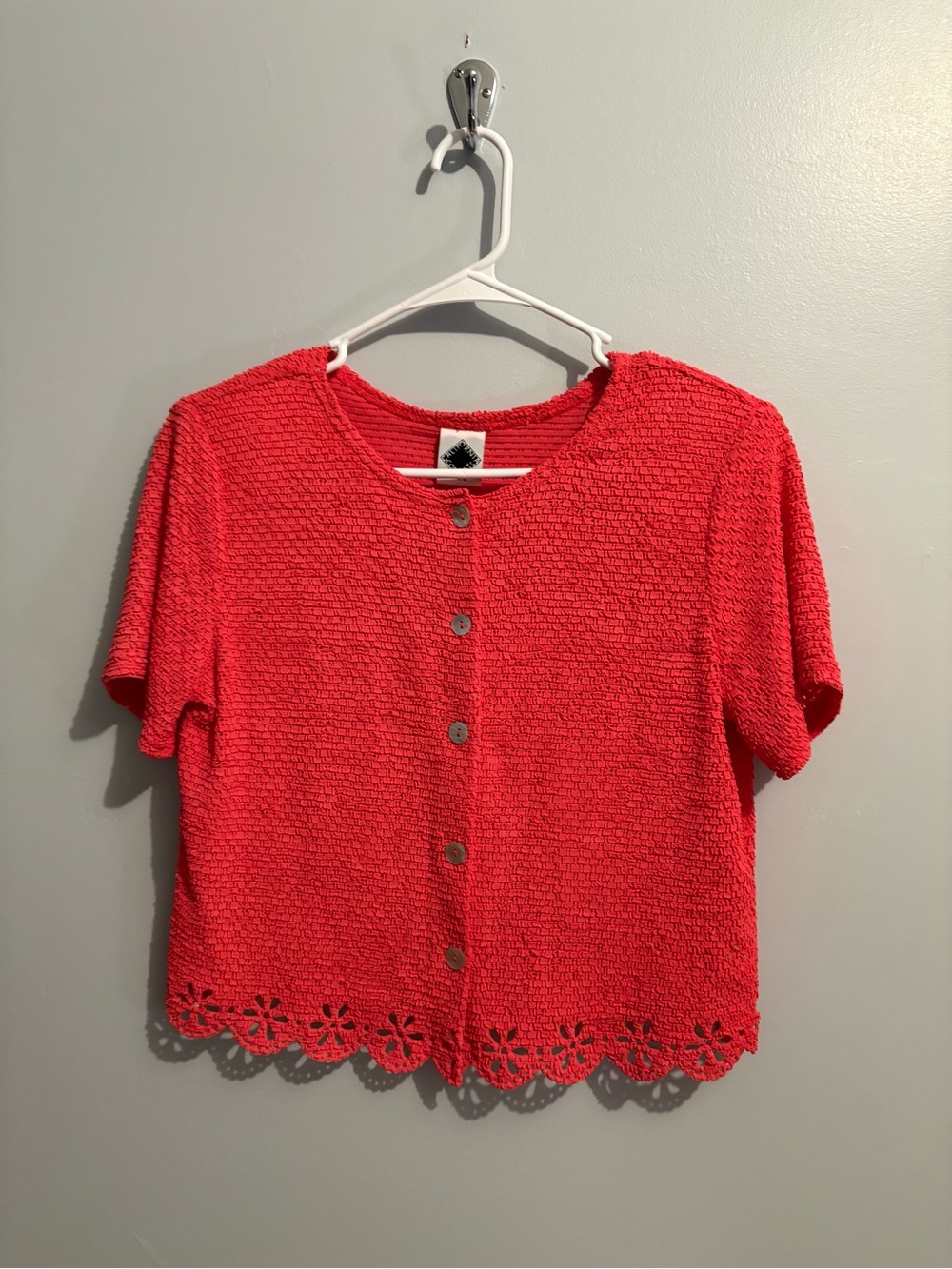 Vintage California Concepts Button-Front Short Sleeve Top Coral Cut Out Retro - Picture 8 of 15